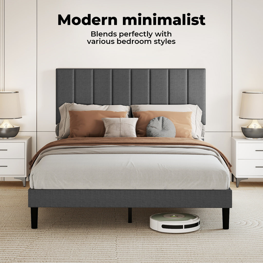 Bed Frame Upholstered Headboard Bedroom Mattress Sturdy Base