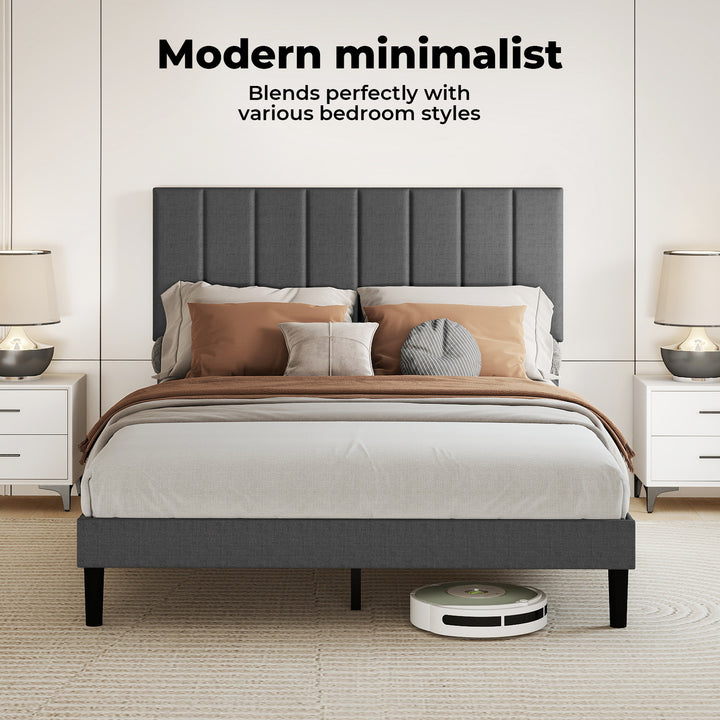 Bed Frame Upholstered Headboard Bedroom Mattress Sturdy Base