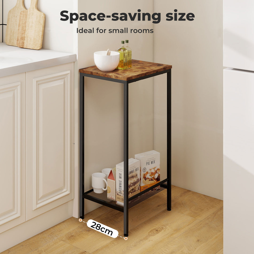 Industrial Side Table 2-Tier Shelf End Table for Small Space Retro Brown