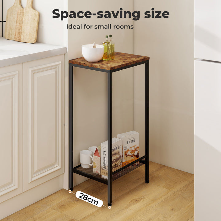 Industrial Side Table 2-Tier Shelf End Table for Small Space Retro Brown