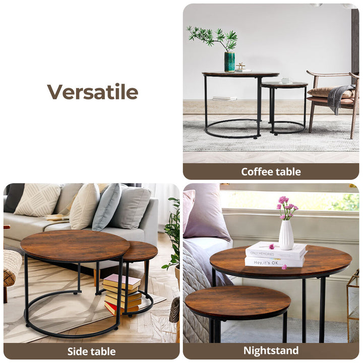 Round Nesting Table Coffee Table Set of 2 Wooden Side Table End Table.