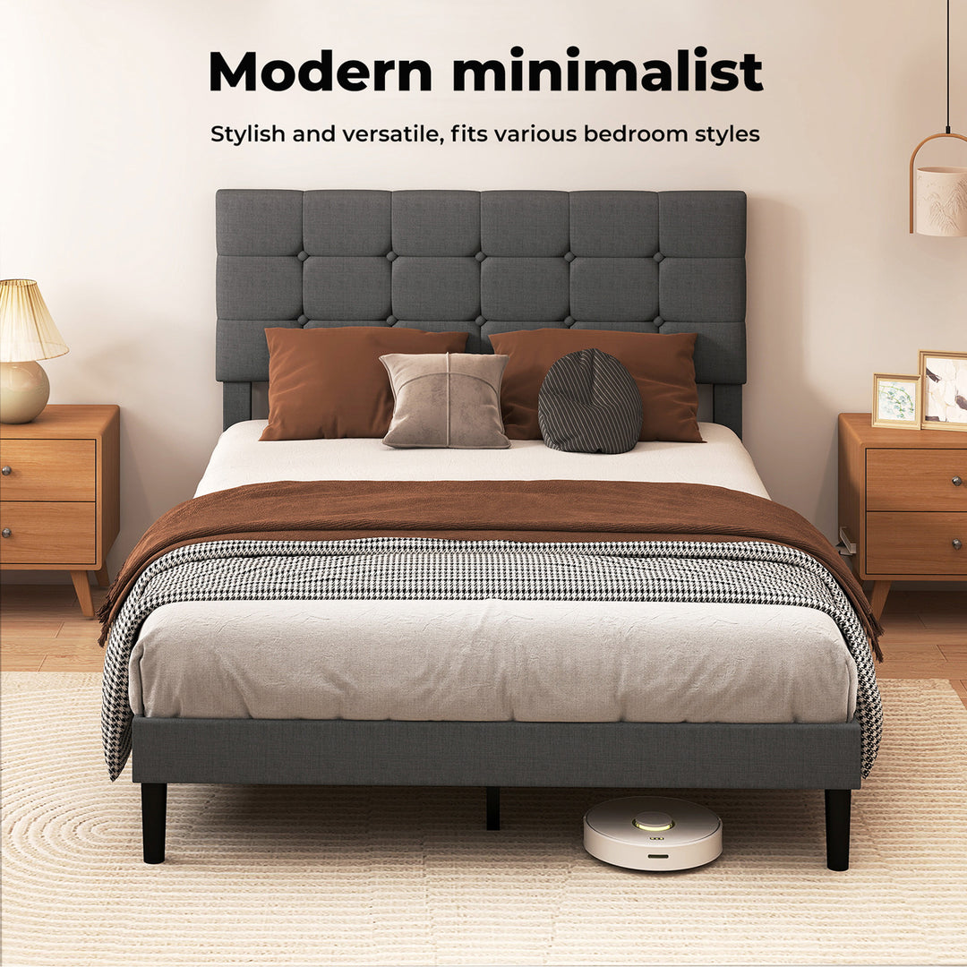 Bed Frame Upholstered Soft Headboard Bedroom Mattress Sturdy Base