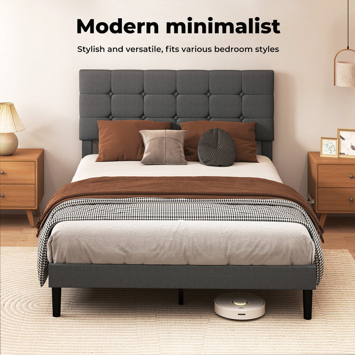 Bed Frame Upholstered Soft Headboard Bedroom Mattress Sturdy Base