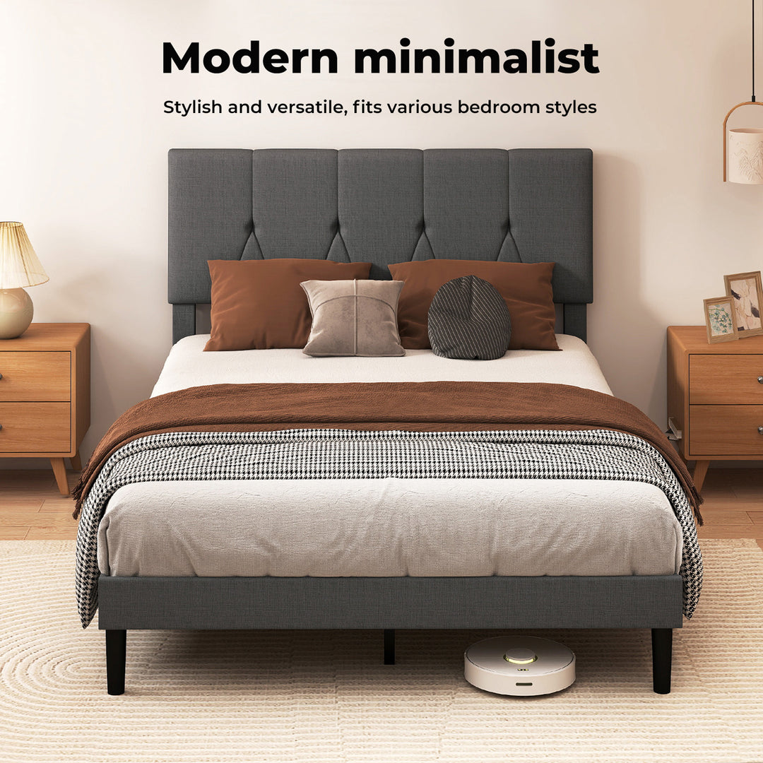 Bed Frame Upholstered Soft Headboard Bedroom Dark Grey