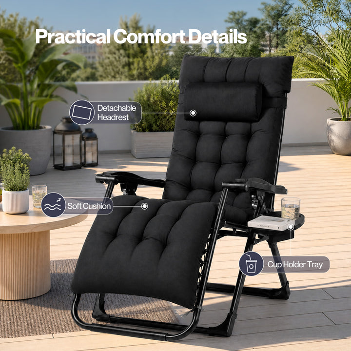Zero Gravity Chair Lounge Lockable Outdoor Recline Cushion Tray Black