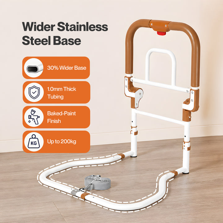 Bed Rail Foldable 2 Handle Adjustable Height Non-Slip Grip Orange