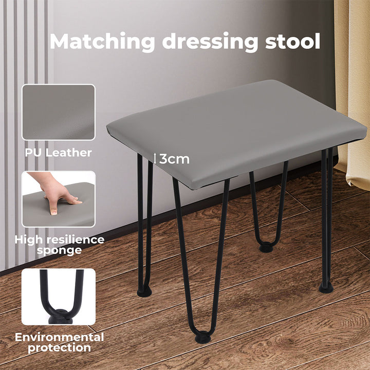 Levede Dressing Table LED Light Strip Makeup Mirror Stool Set Vanity Desk Brown