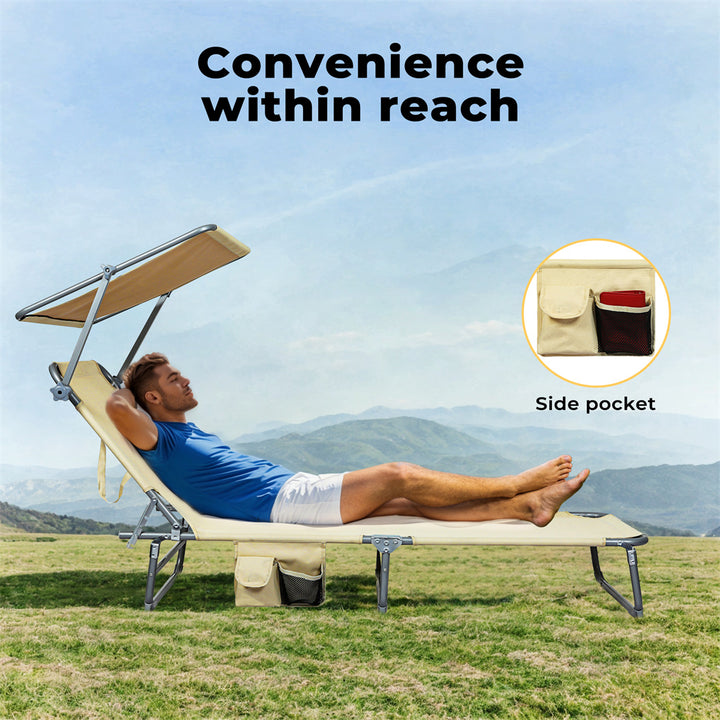 Folding Beach Lounge Chair Portable Sun Lounger Deck Outdoor Khaki