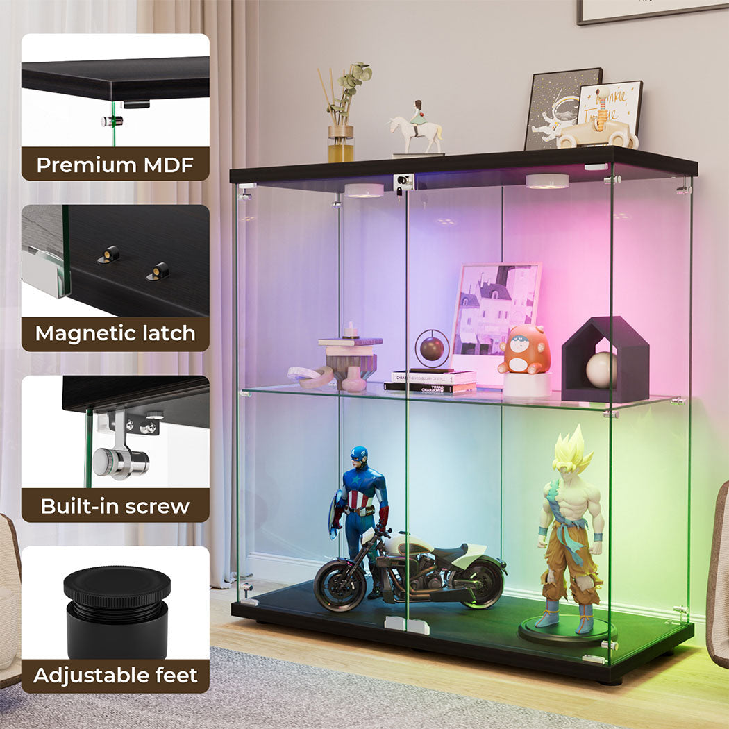 Tempered Glass Display Cabinet With 3 RGB Lights Collections Lockable