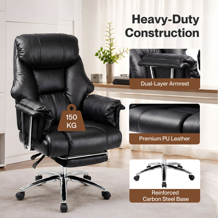Gaming Chair Ergonomic With Footrest 150°Recline for Home Office Black