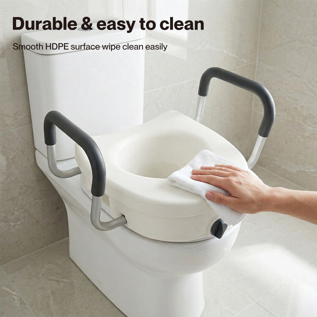 Raised Toilet Seat with Handles Adjustable Height Aid Seniors White