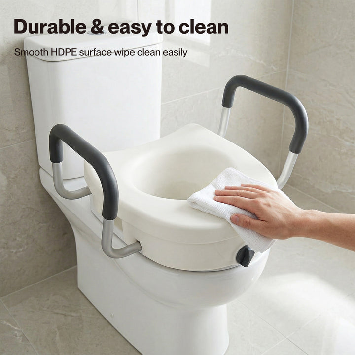 Raised Toilet Seat with Handles Adjustable Height Aid Seniors White