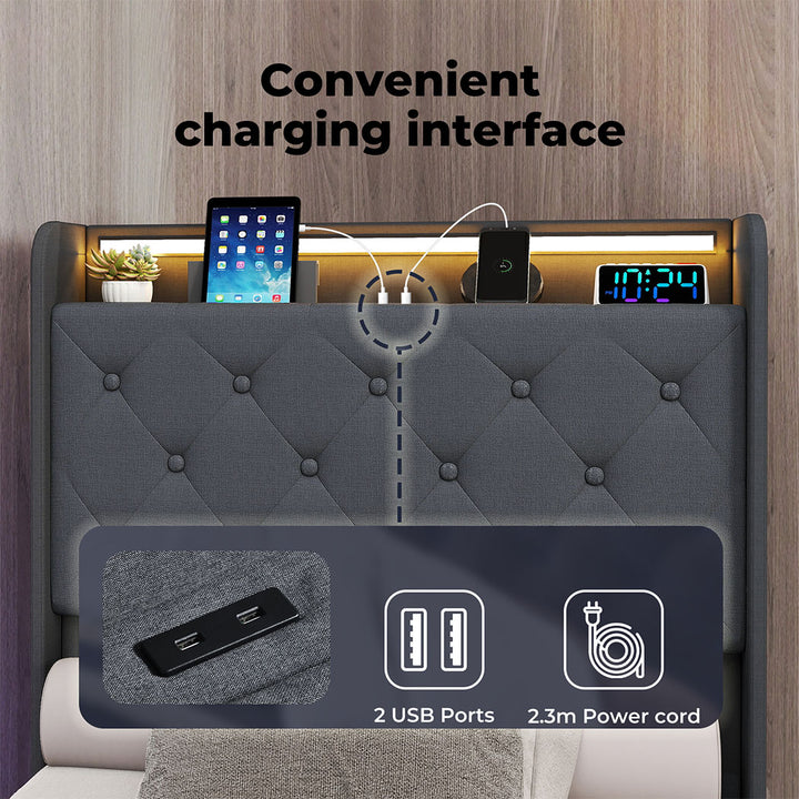 Single Gas Lift Storage Bed with LED Light Headboard.