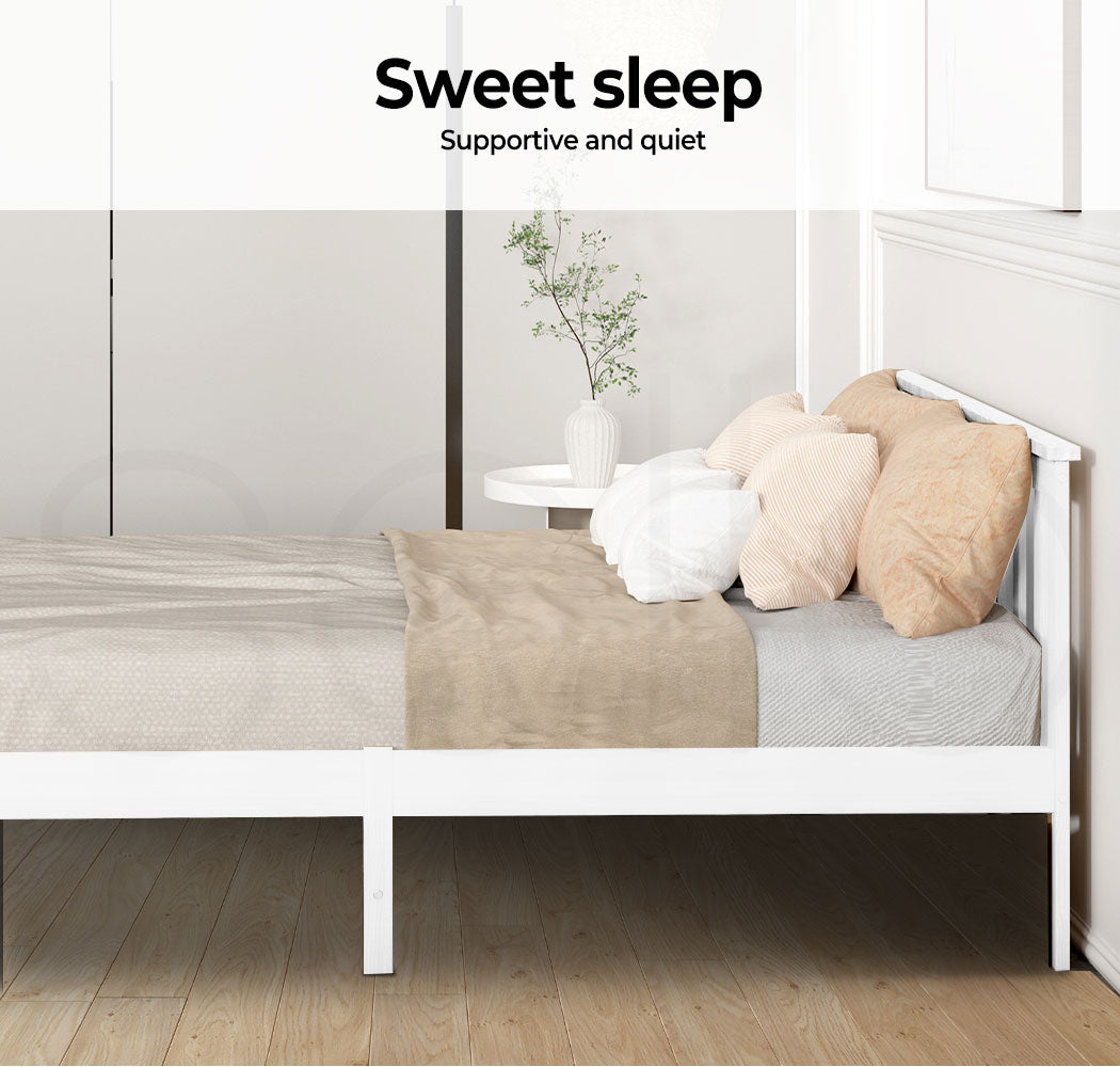 King Single Wooden Bed Frame Full White