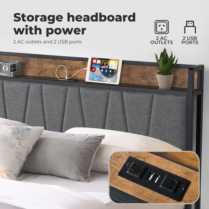 Levede Queen Bed Frame Soft Storage Drawers Headboard USB Charge - Levede