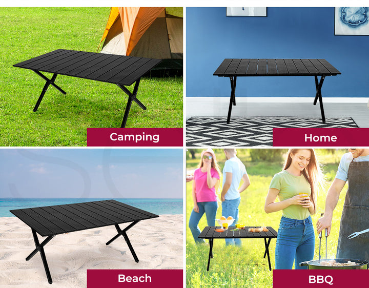 Levede Folding Camping Table Portable Black - Levede