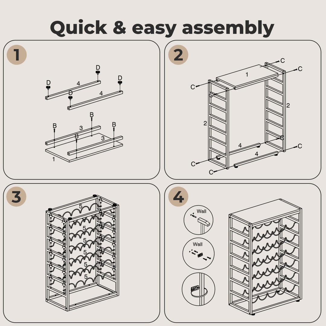 Wine Rack 30 Bottles Free Standing Floor Wooden Top 6 Tiers Wine Shelves