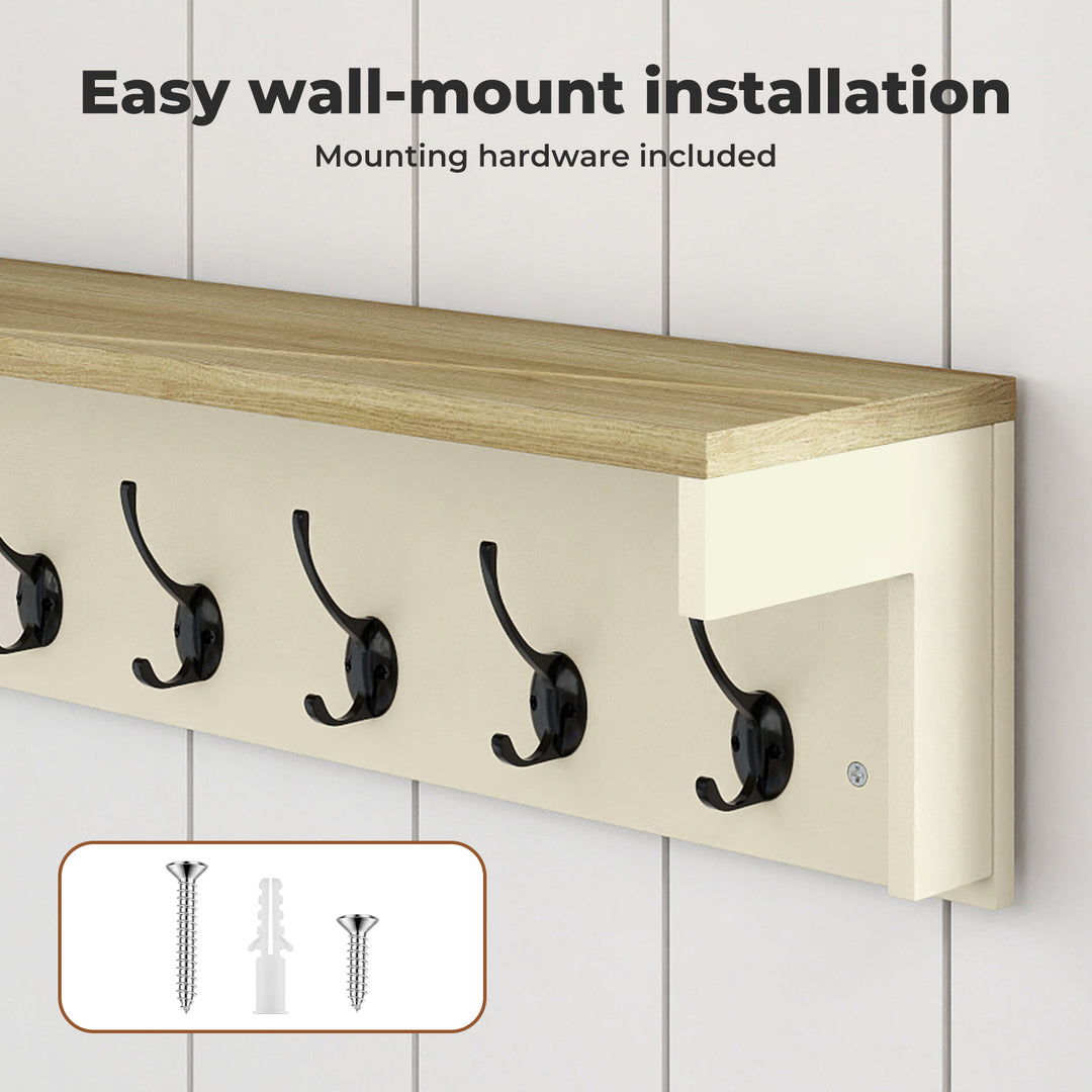 Coat Rack Wall Mounted Shelf 7 Double Hooks Storage Entryway Hallway