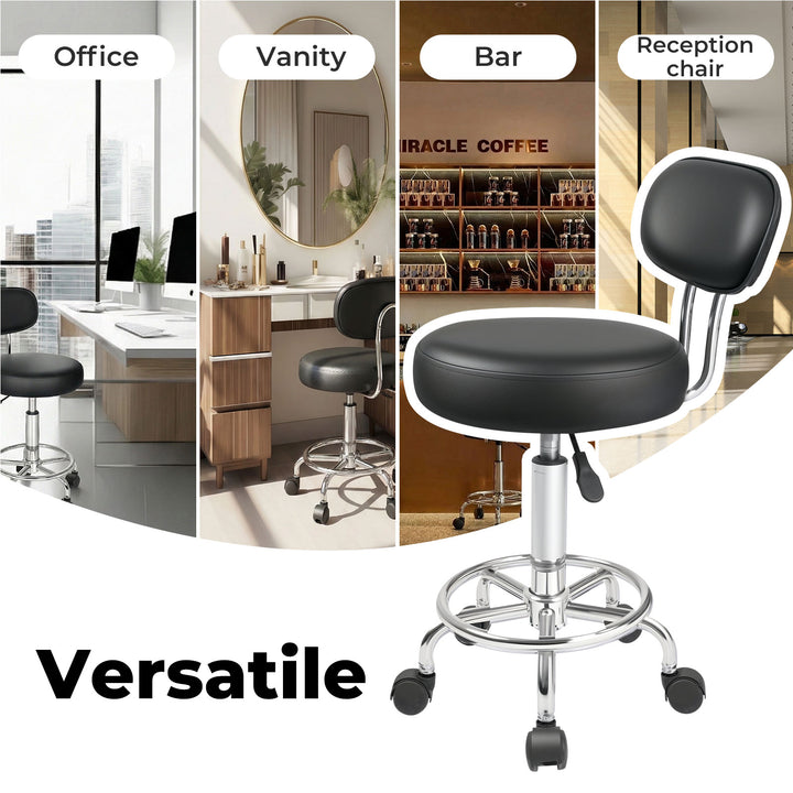 Swivel Office Chair Round Rolling Stools PU Leather Height Adjustable