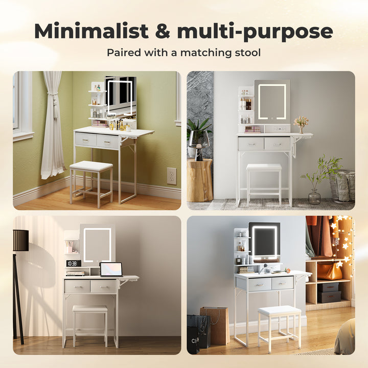 Dressing Table LED Makeup Mirror Stool Set Vanity Desk Fold-up Panel