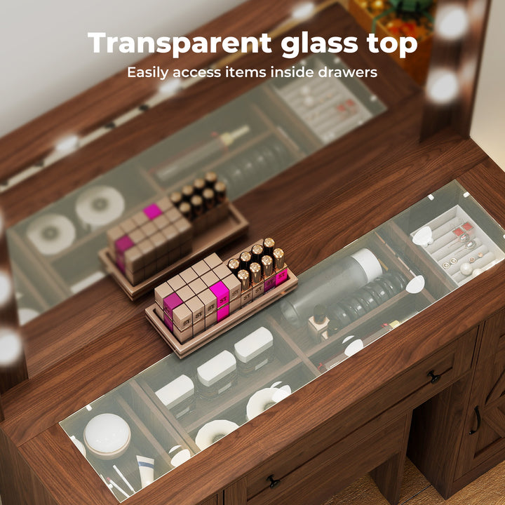 Dressing Table LED Makeup Mirror Stool Set  Vanity Desk Cabinet 3 Drawers