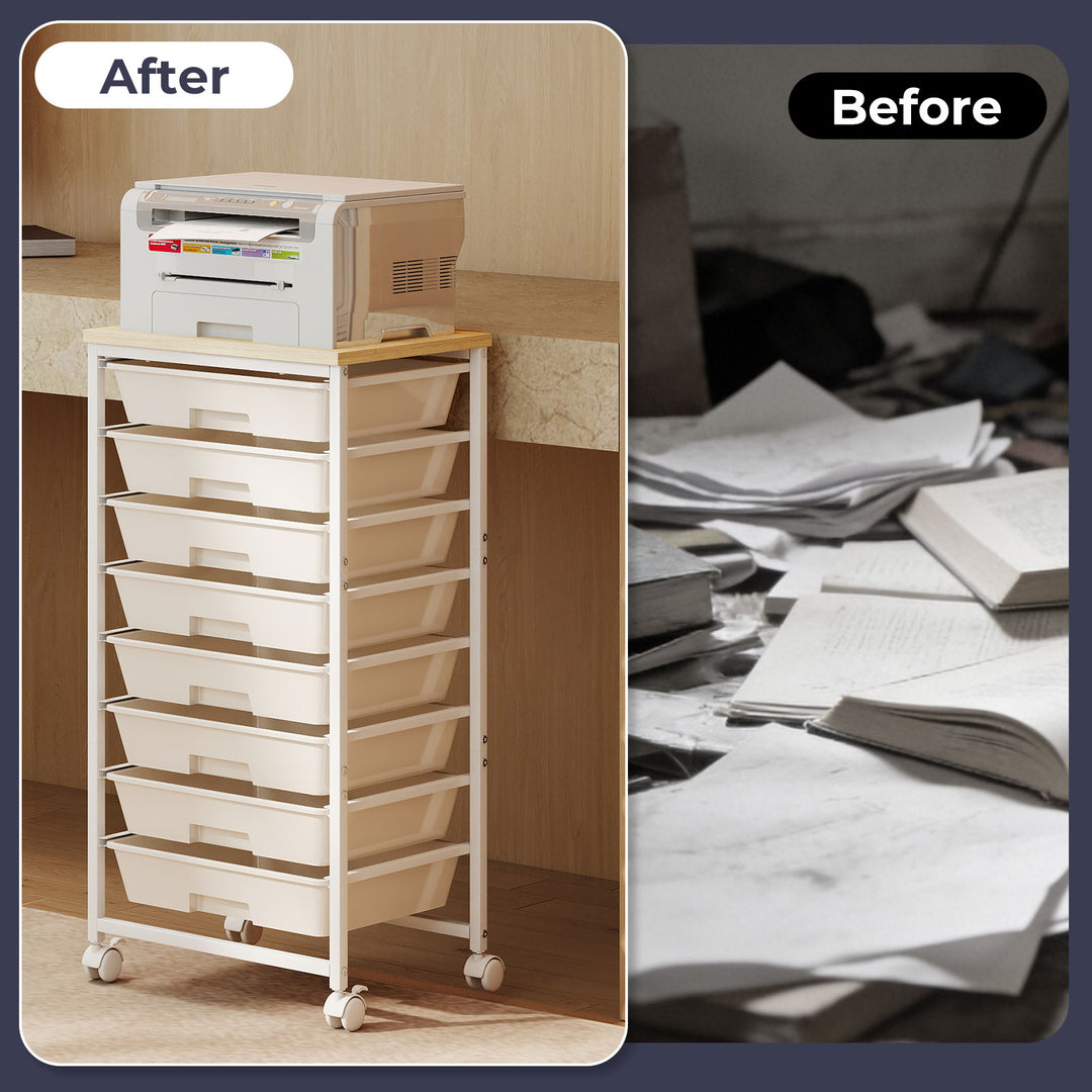 8 Drawers Storage Trolley Utility Cart Plastic Mobile Organiser Unit