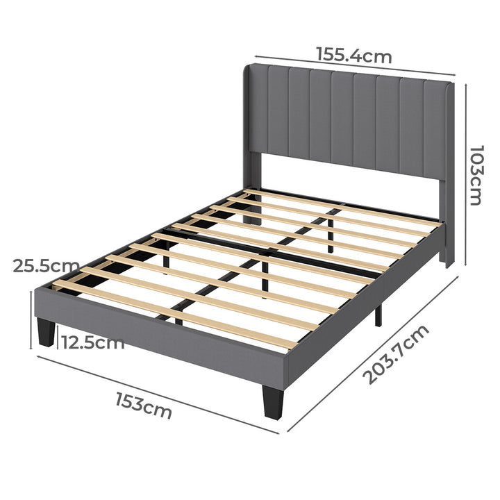 Metal Wooden Bed Frame Queen Panel Plush Upholstered Soft Headboard Grey