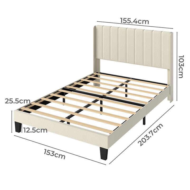 Metal Wooden Bed Frame Queen Panel Plush Upholstered Mattress Platform