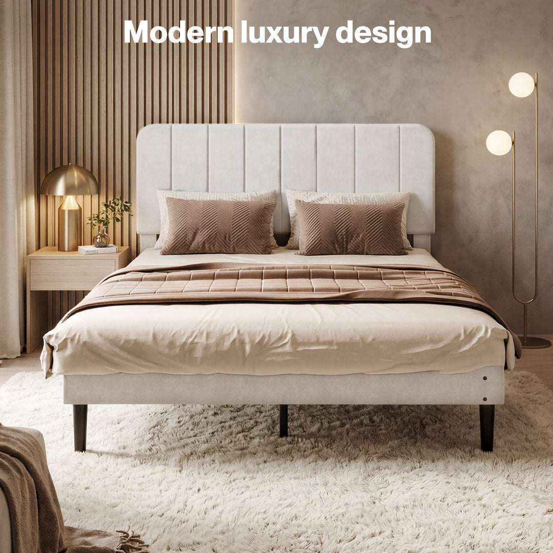 Double Bed Frame Upholstered Adjustable Headboard Platform Mattress Base