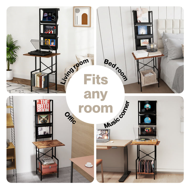 Tall Record Player Stand Vinyl Storage Up to 200 Albums Turntable Rack