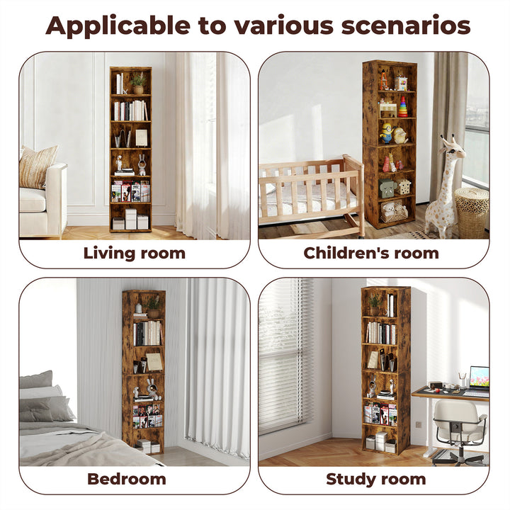BookShelf Storage Shelves 6 Tier Bookcase Display Unit Organizer Cabinet