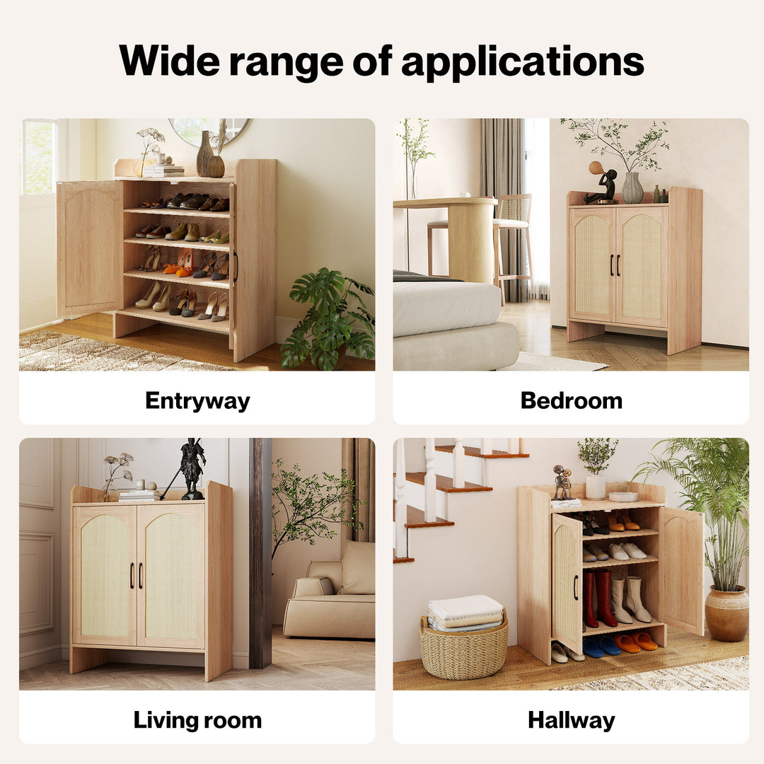 5 Tier Shoe Cabinet Wooden Double Door Storage Rack Organiser Entryway