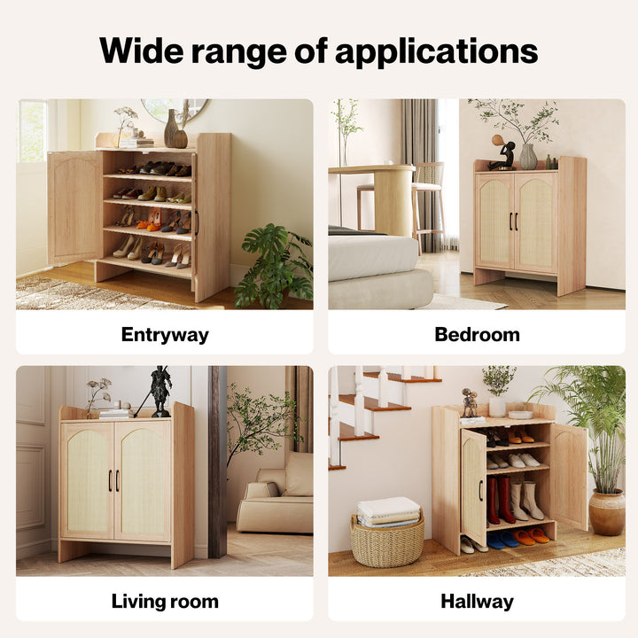 5 Tier Shoe Cabinet Wooden Double Door Storage Rack Organiser Entryway