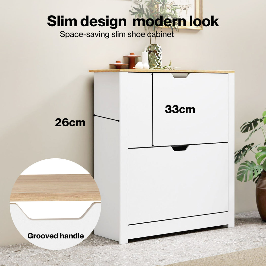Narrow Shoe Cabinet Organiser Storage Rack Flip-up Drawer 12 Pairs White