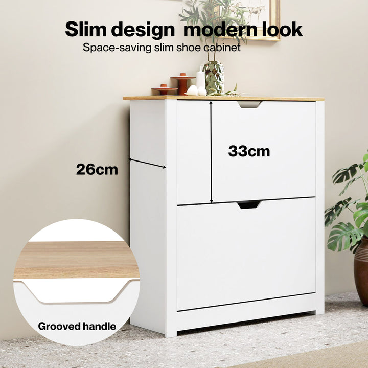 Narrow Shoe Cabinet Organiser Storage Rack Flip-up Drawer 12 Pairs White