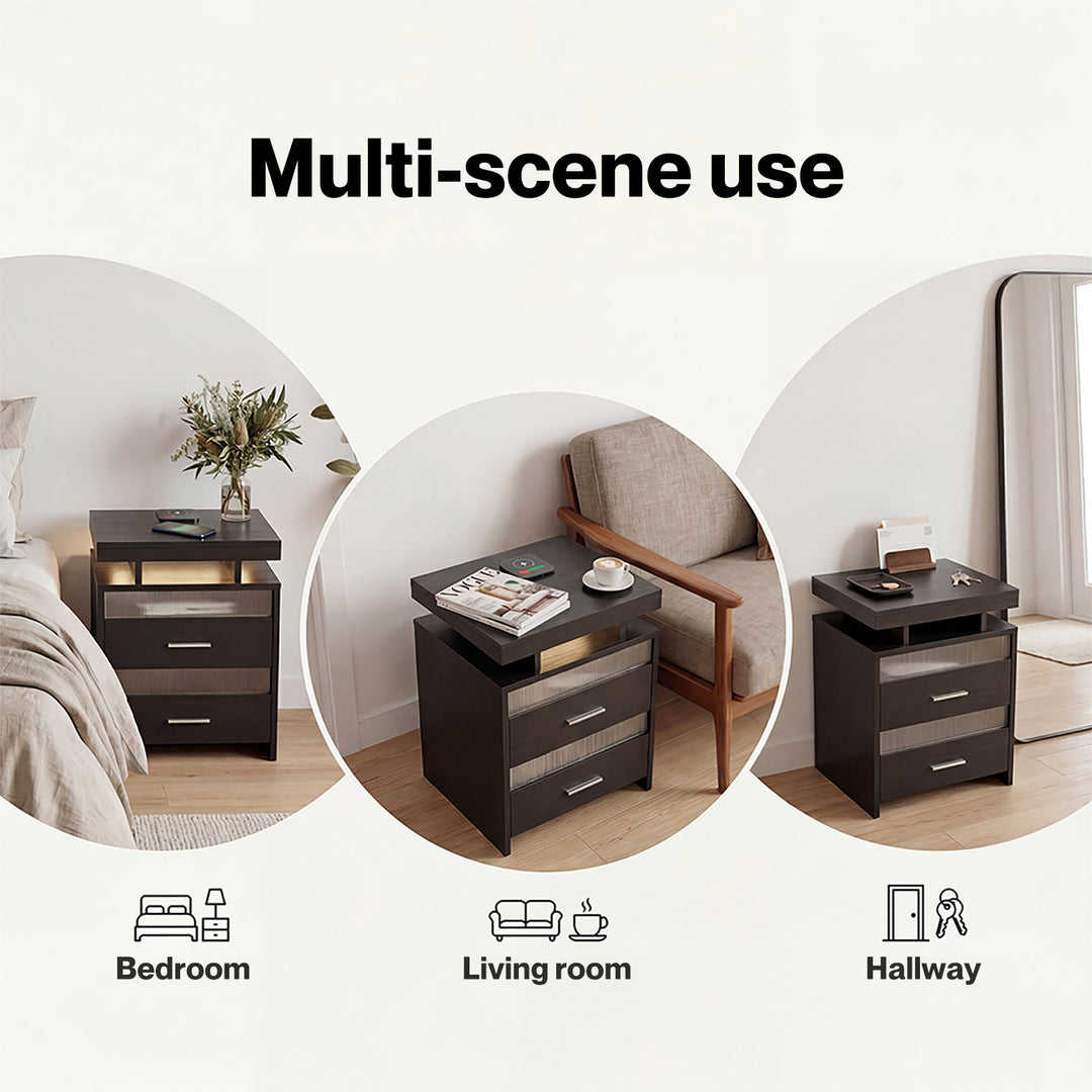 Smart Bedside Table Motion Sensor Charging Modern Nightstand RGB Bedroom