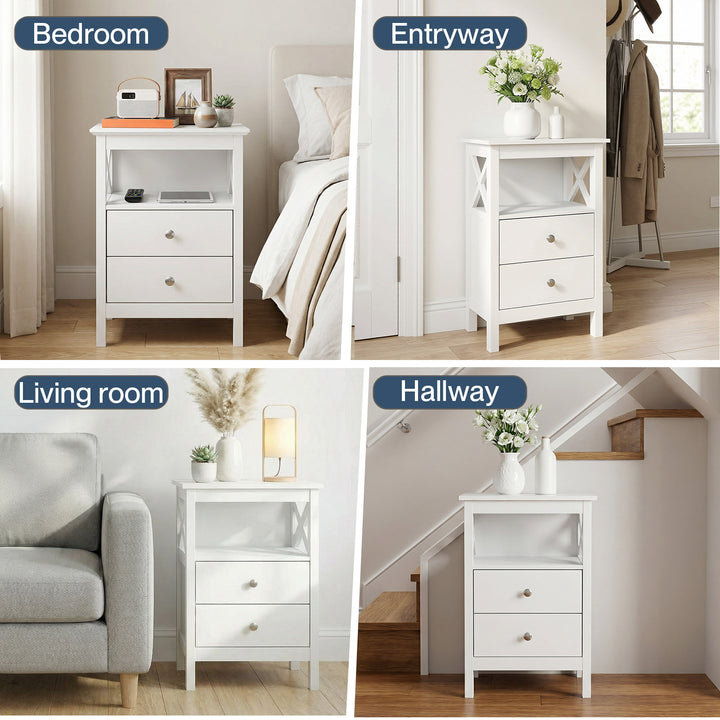 Bedside Table Nightstand Side End Table 2 Drawers Storage Bedroom Cabinet