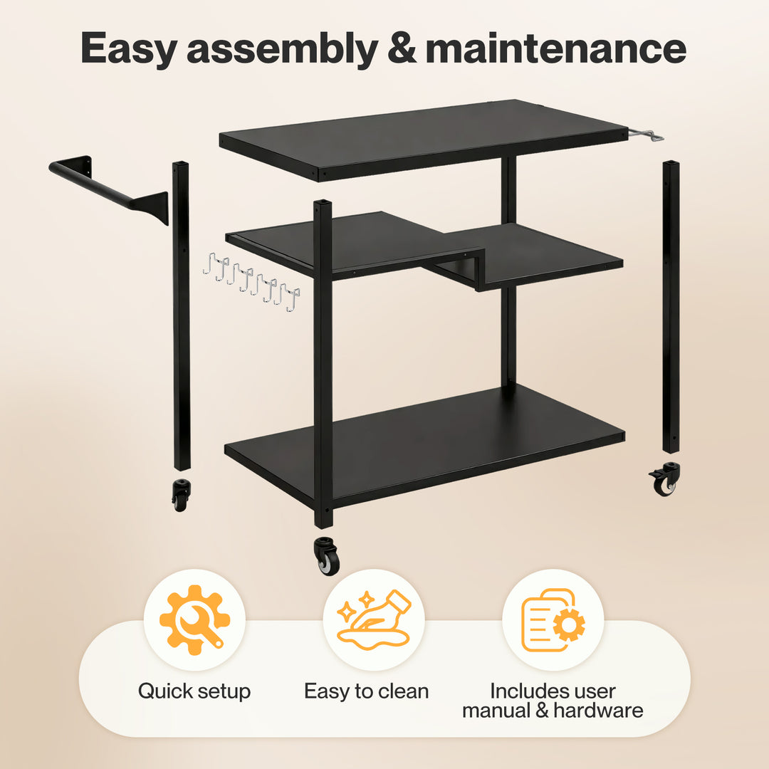 Outdoor Kitchen Cart 3 Tier BBQ Grill Cart Mobile Patio Serving Trolley