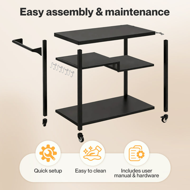 Outdoor Kitchen Cart 3 Tier BBQ Grill Cart Mobile Patio Serving Trolley