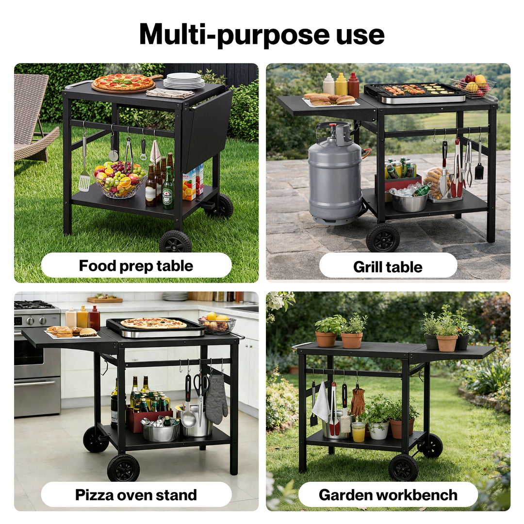 Outdoor Kitchen Cart Mobile Foldable Food Prep BBQ Grill Dining Table