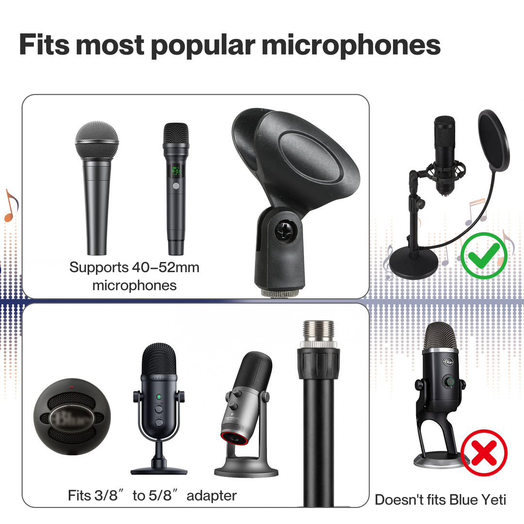 Desktop Microphone Stand Adjustable Pop Filter Shock Mount Base Kit Black