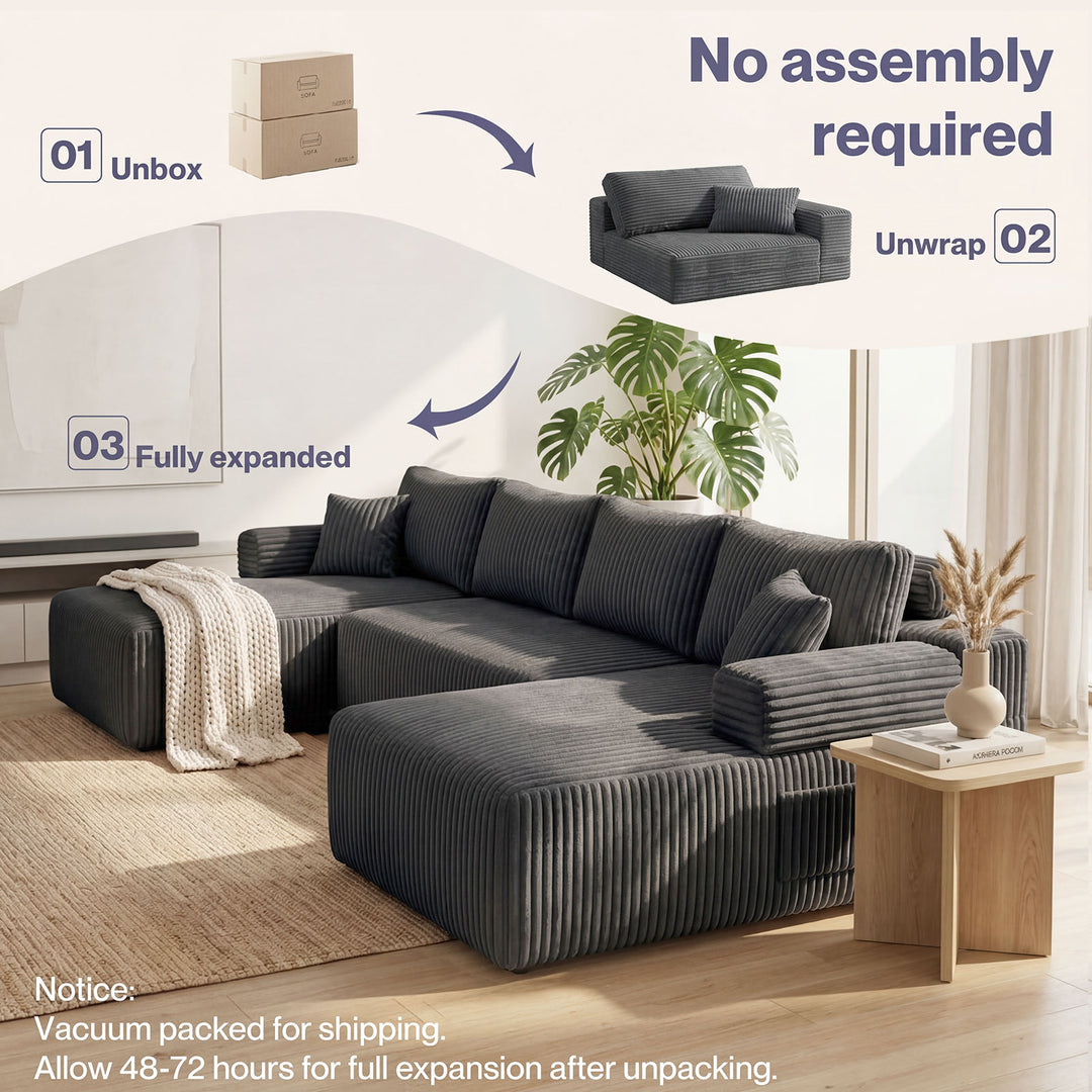 Modular Sofa Lounge Set Corduroy U Shaped Sectional Cloud Couch Grey