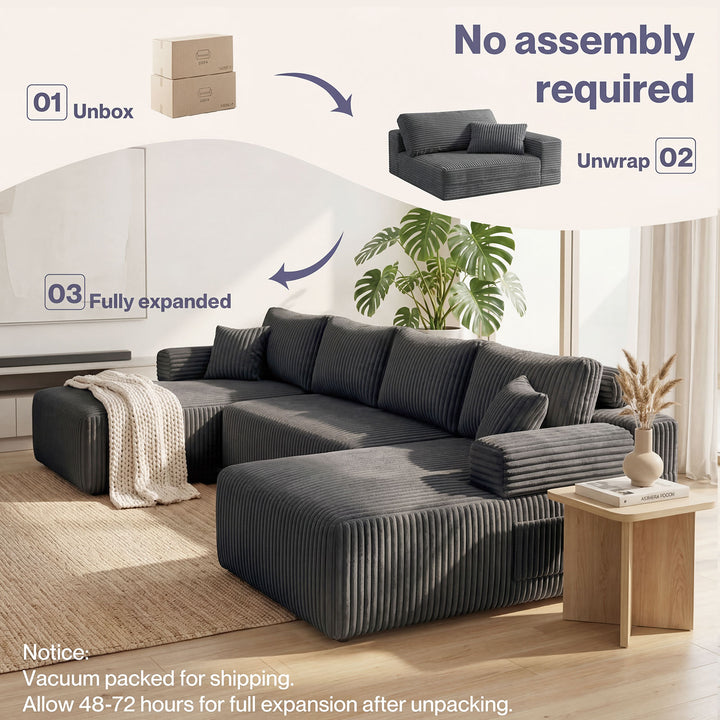 Modular Sofa Lounge Set Corduroy U Shaped Sectional Cloud Couch Grey