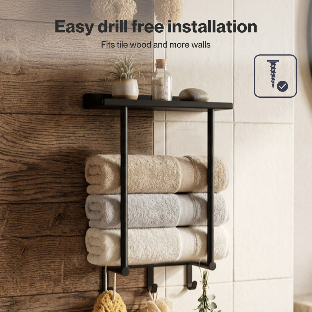 Wall Mounted Towel Rack Towel Holder 3 Hooks Bathroom Towel Storage
