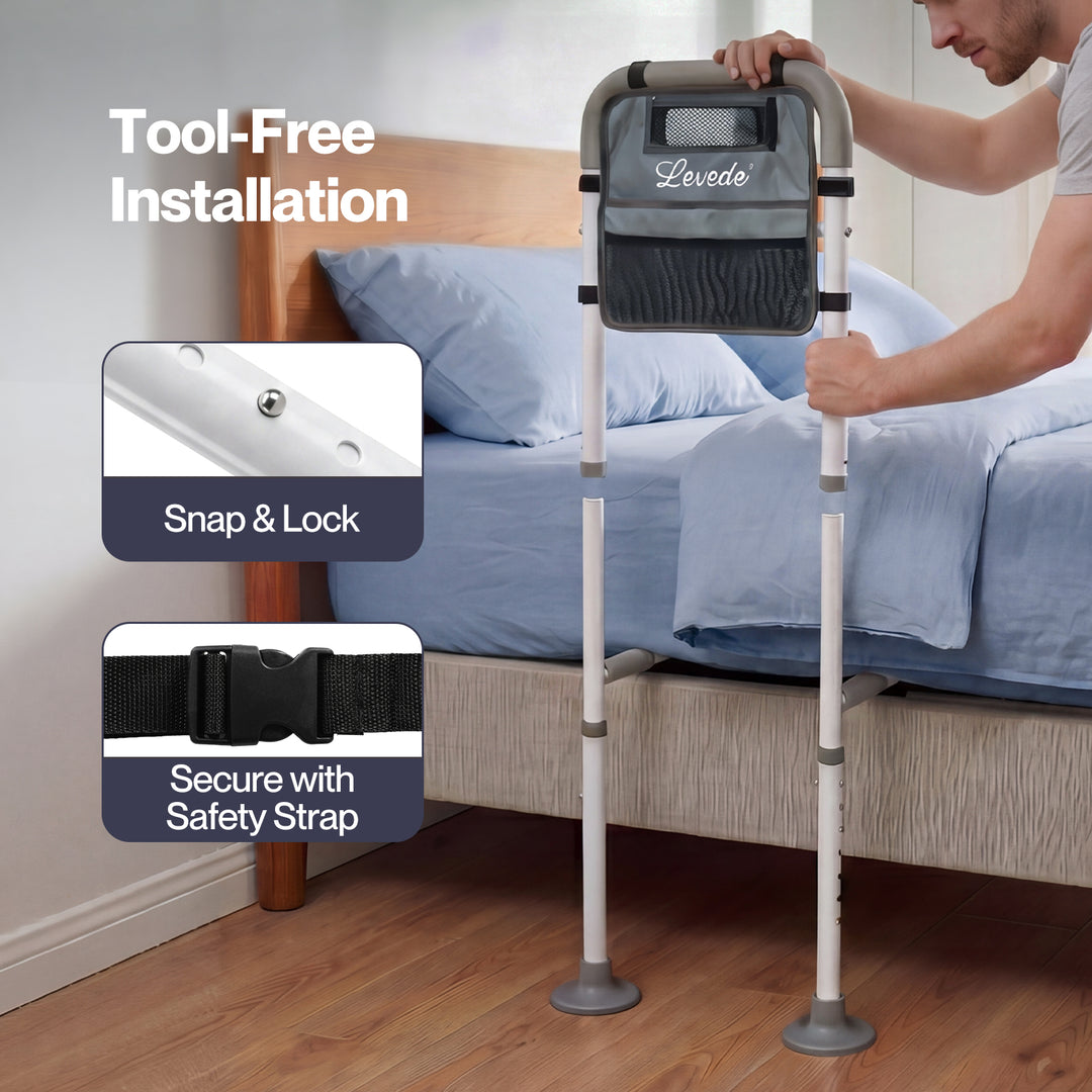 Bed Rail Elderly Adjustable Safety Handle Bed Assist Motion Sensor Light