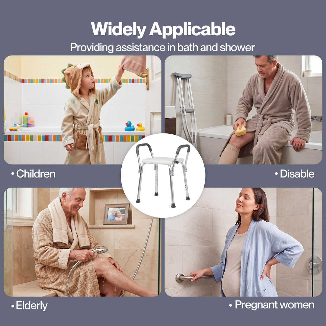 Adjustable Shower Chair Bath Seat with Arms Portable Non Slip Bathroom