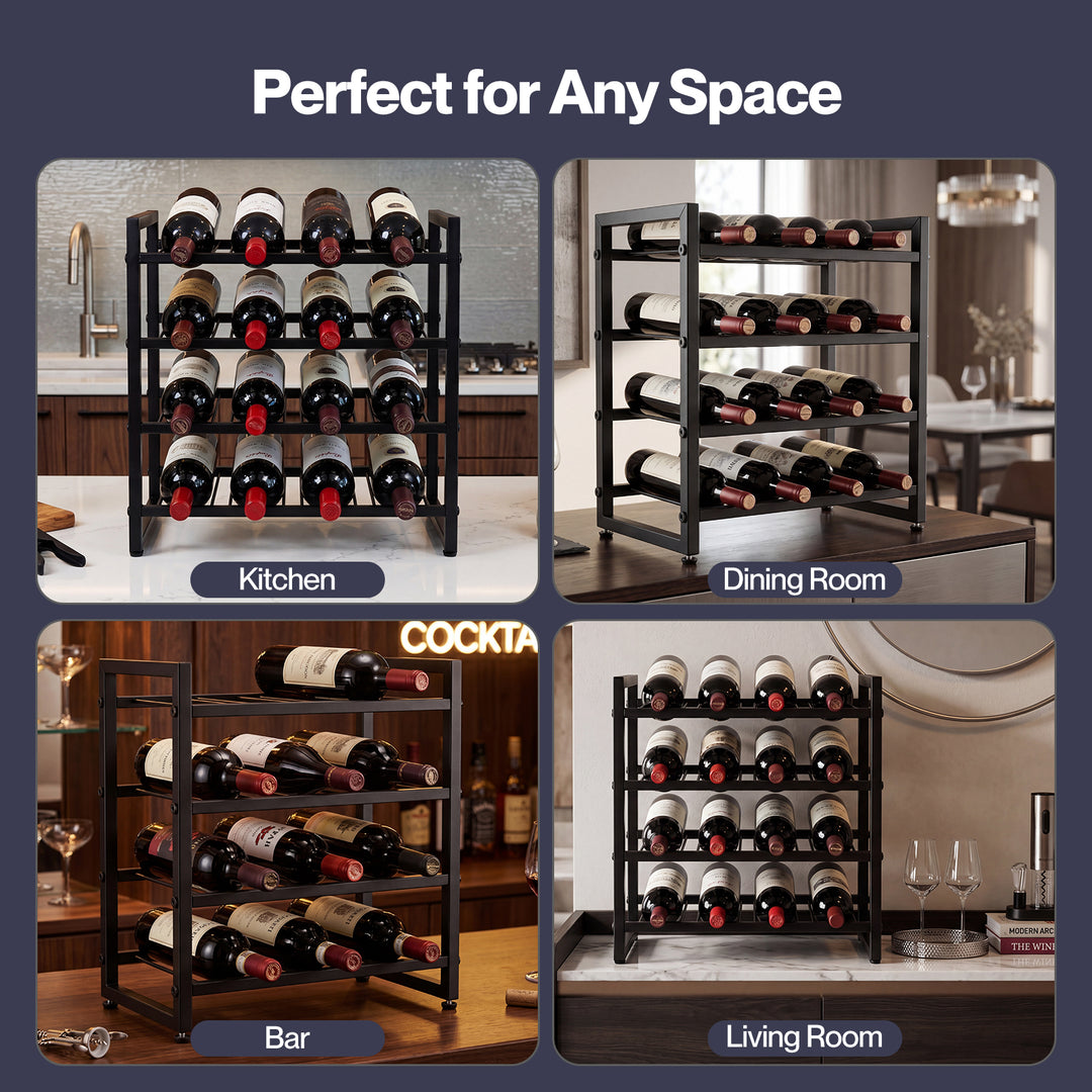 Wine Rack 16 Bottle 4-Tier Metal Display Storage Organizer Adjustable Bar