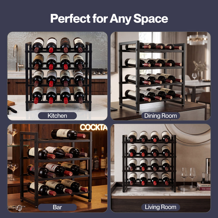 Wine Rack 16 Bottle 4-Tier Metal Display Storage Organizer Adjustable Bar