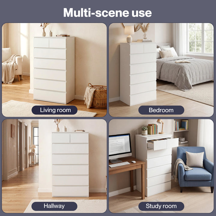 Tall Storage Cabinet 7 Chest of Drawers Dresser Bedroom Cupboard Tallboy