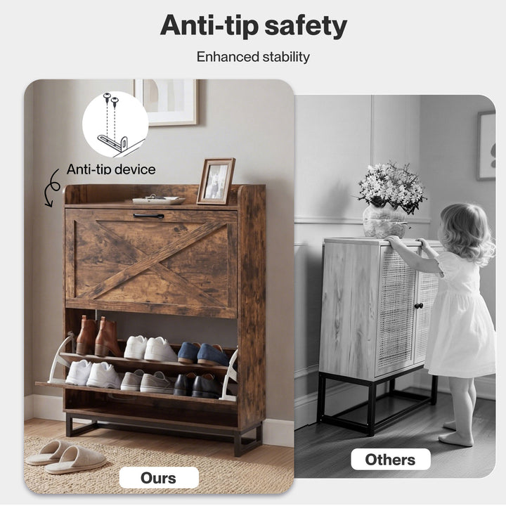 Shoe Cabinet 2 Flip Drawers Storage Organiser Removable Shelf Hallway
